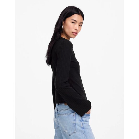 Madewell Flared-Sleeve Cardigan Women’s Medium Black Button Front Sweater Top - Picture 7 of 16